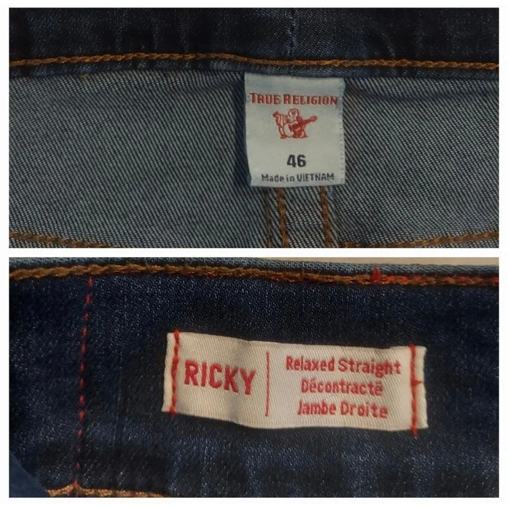 True Religion Mens Ricky No Flap Relaxed Fit Straight Leg Jeans Size 46/33